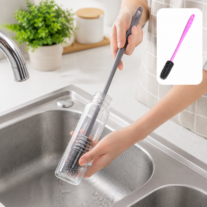 Bottle Cleaning Brush – Long Handle Silicone for Narrow Neck | Velvet Wipe