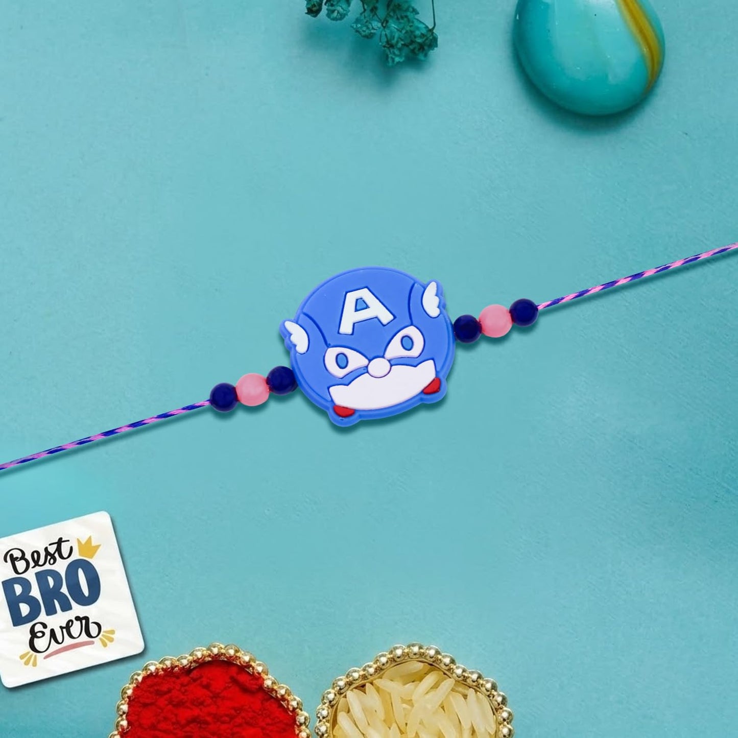 Rakhi with Chocolate for Brother (Set of 5) – Raksha Bandhan Festival Celebration Combo for Bro with Cute Cartoon Style Rakhi, Chocolate, Roli Chawal, Silver Color Pooja Coin & Greeting Card
