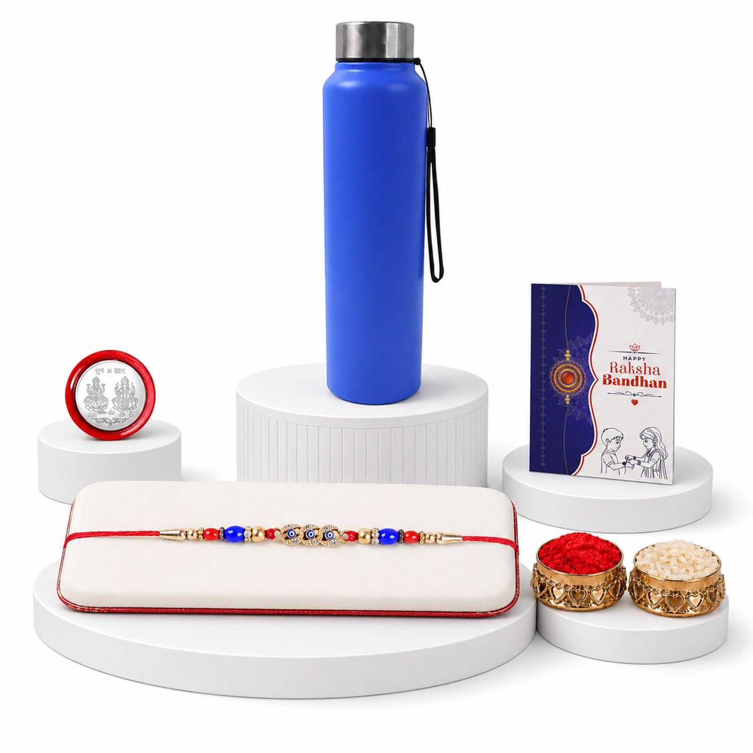 Designer Elegant Multicolor Diamond & Stone Rakhi Combo for Bhai | Pack of 5