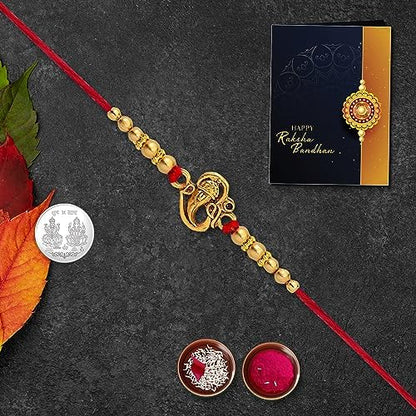 Krishna Beads Rakhi for Brother with Tilak Set, Pooja Coin & Card, Rakhi Set (V5)