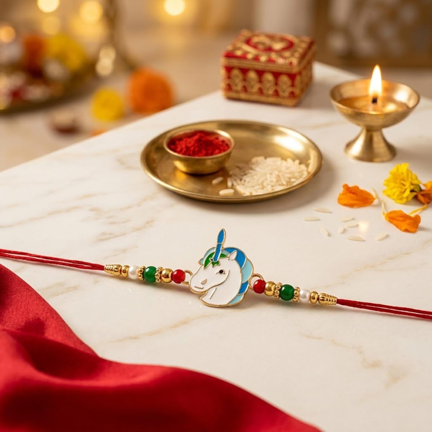 Rakhi with Chocolate for Brother – Special Raksha Bandhan Gift Assortment with Rakhi, Chocolate, Coin, Greeting Card & Roli Chawal (Pack of 6)