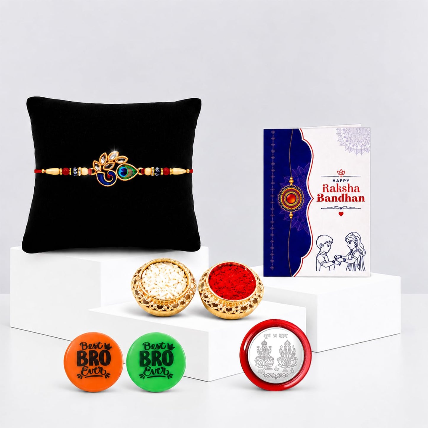 Rakhi Set for Brother (Set of 1) – Peahen Design Rakhi Combo with Roli Chawal