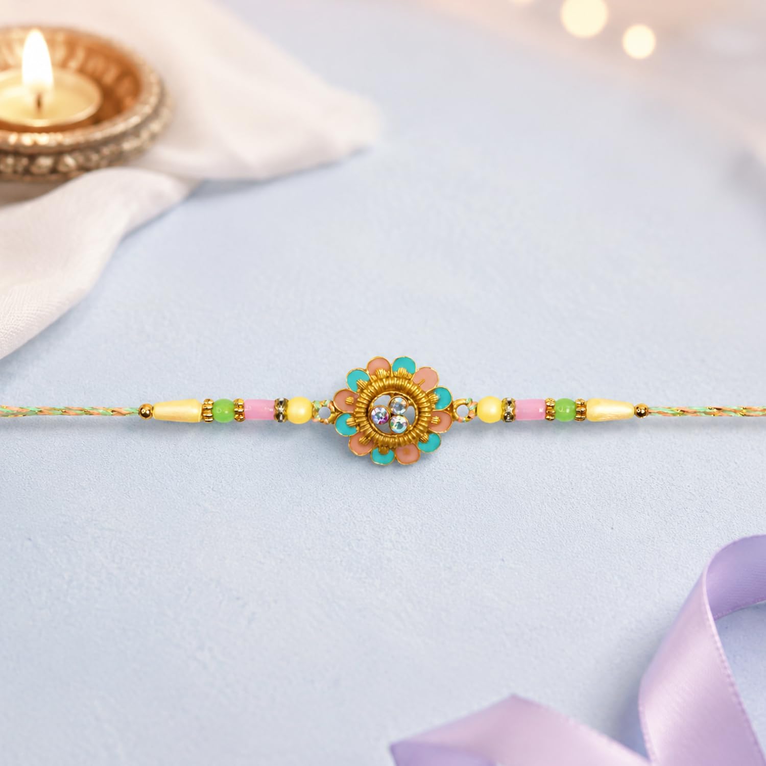 Floral Rakhi for Brother with Chocolate 32gm - Raksha Bandhan Gift Set, Pack of 7
