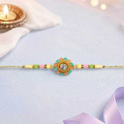 Floral Rakhi for Brother with Chocolate 32gm - Raksha Bandhan Gift Set, Pack of 7