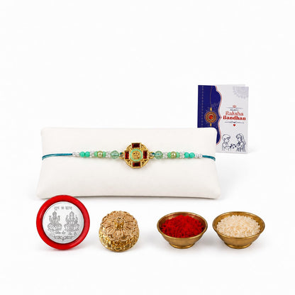 Om Multicolor Rakhi for Brother & Bhaiya with Golden Pooja Kankavati | Pack of 5