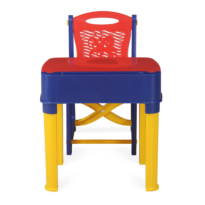 4594सी लड़कों और लड़कियों के लिए स्टडी टेबल और कुर्सी सेट, पेंसिल के लिए छोटे बॉक्स के साथ प्लास्टिक उच्च गुणवत्ता वाली स्टडी टेबल (लाल/नीला/पीला)