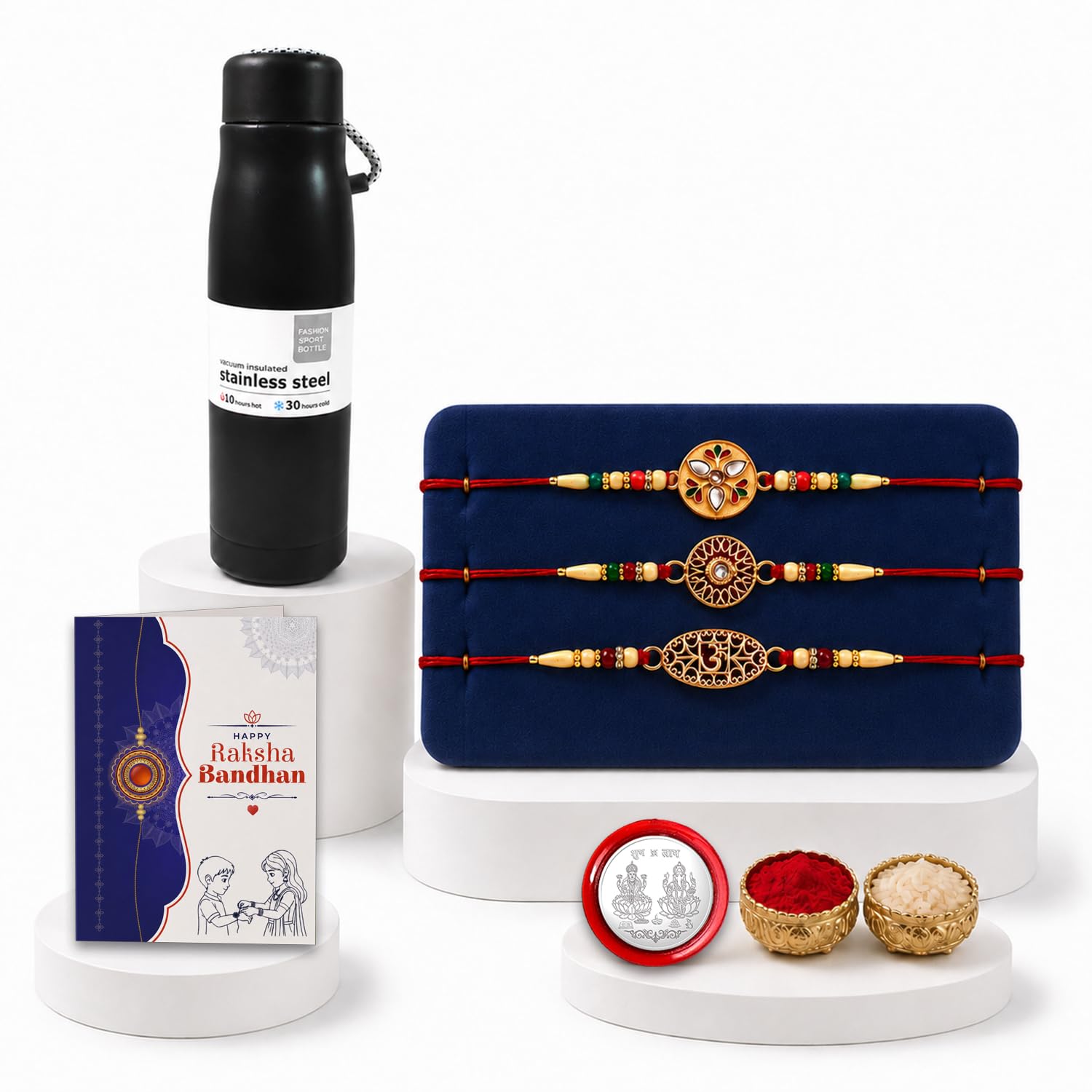 Designer Elegant Multicolor Round & OM Rakhi Combo for Brother | Pack of 7