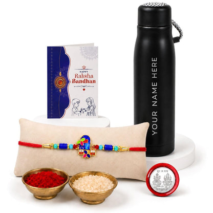 Shivling Multicolor Rakhi for Brother with Customized Vacuum Insulated Water