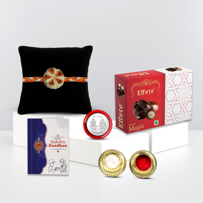 Cheese Cake Rakhi for Brother with Chocolate Magic 32gm, Coin & Card, Pack of 5