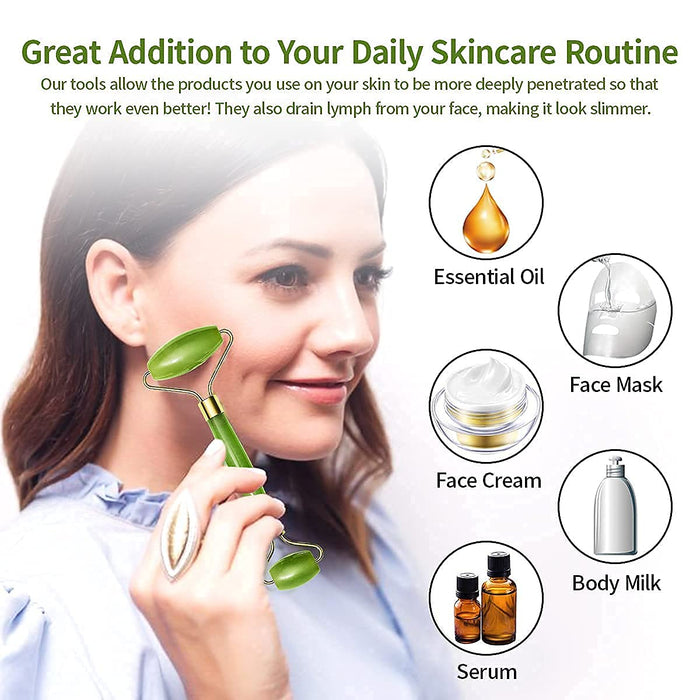 Gua Sha Stone and Anti Aging Jade Roller Massager for Face Massage Natural Face Skincare Massager & Face Roller Massager for Women | Face Shaper Jade Roller and Gua Sha Set for Glowing Skin