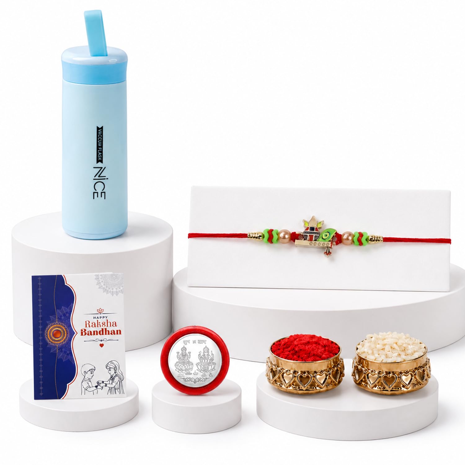 Designer Elegant Multicolor Kalash Labh Rakhi Combo for Brother | Pack of 5