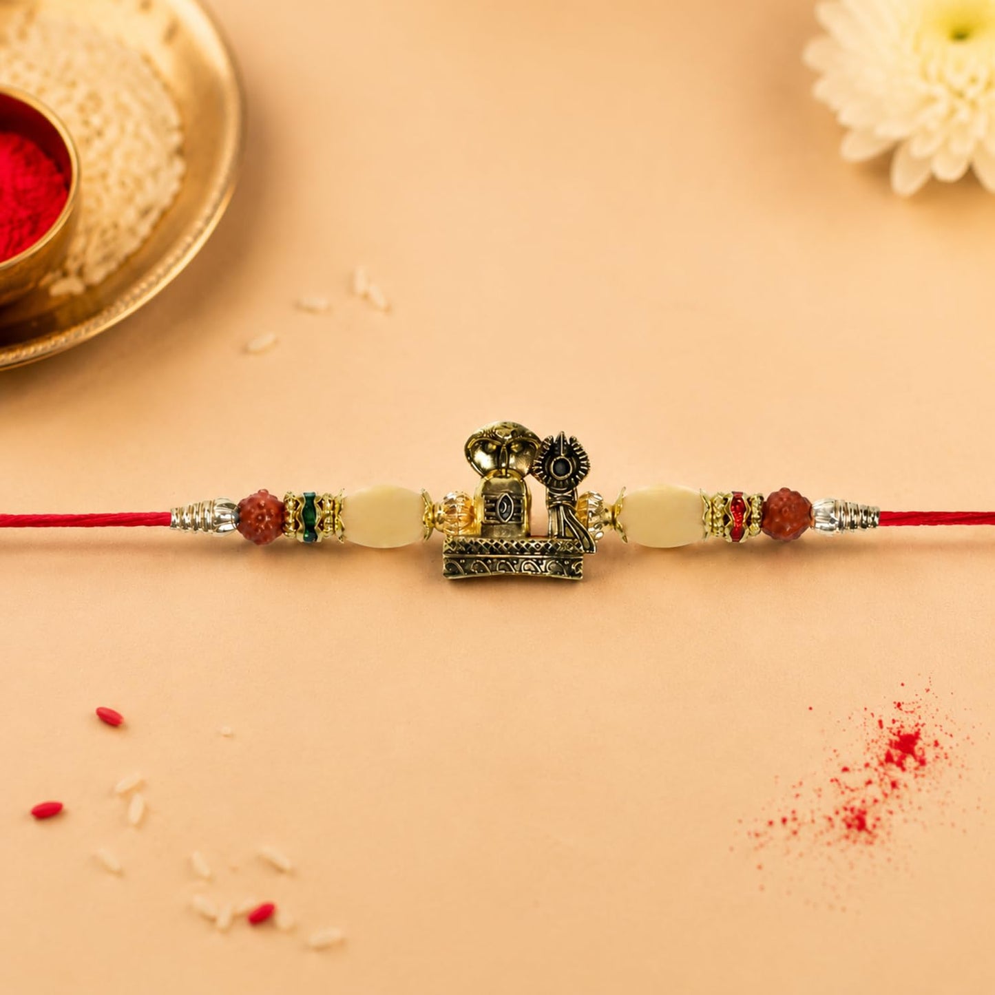 Ganesha Rakhi for Brother with Roli Tikka, Pooja Coin & Greeting Card, Pack of 8