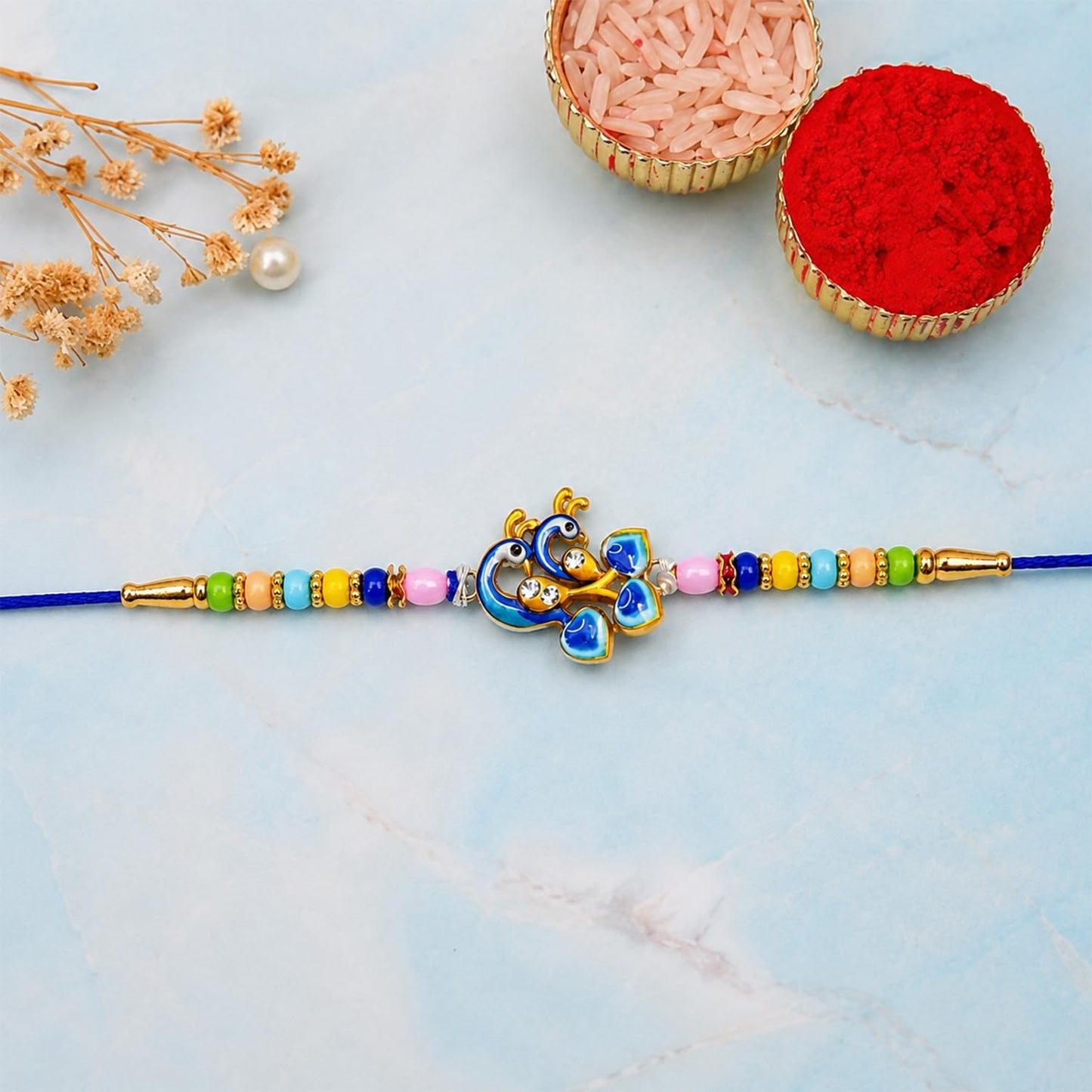 Peacock Rakhi for Brother with Chocolate 32gm - Rakshabandhan Gift Set, Pack of 7