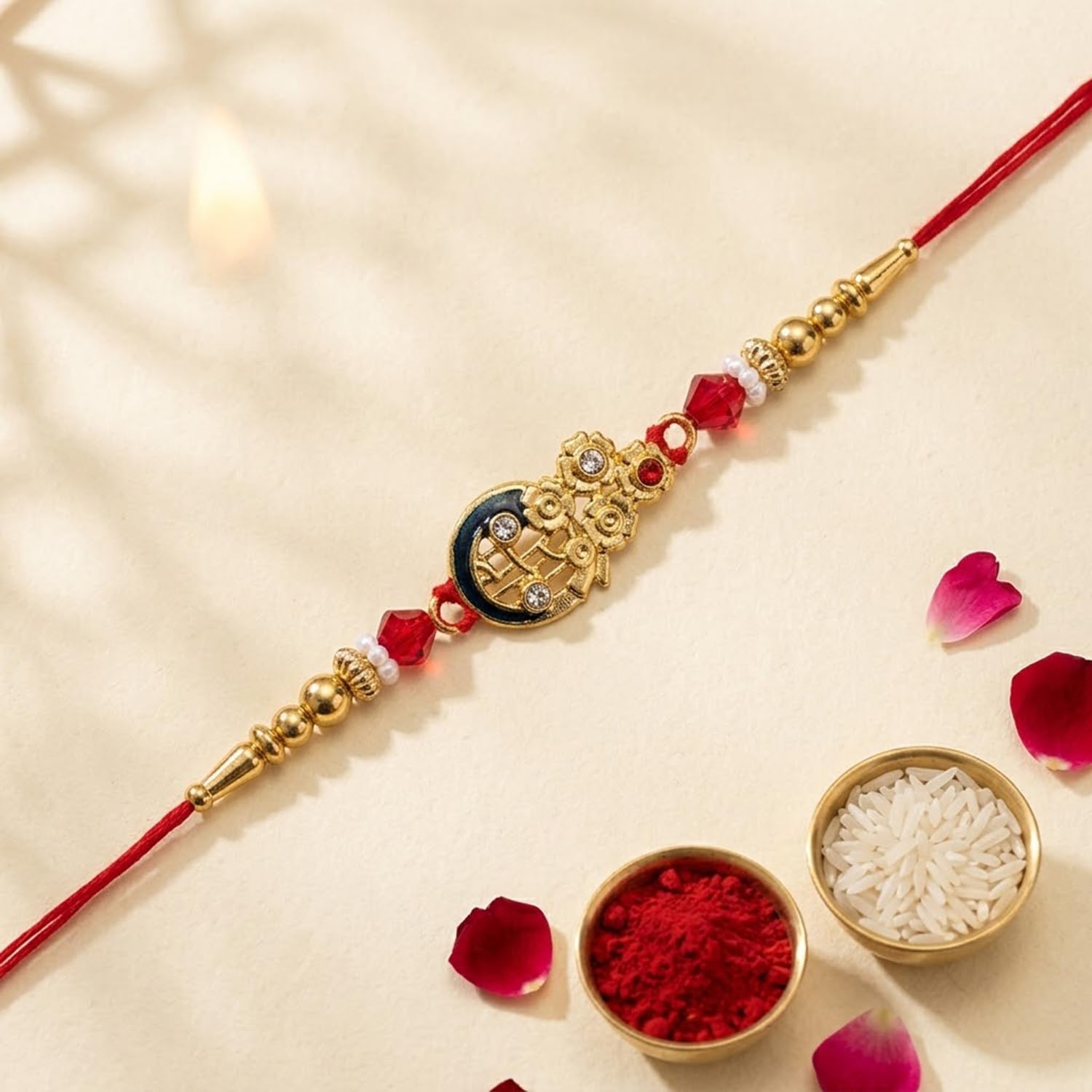 Elegant presentation of the Flower Rakhi for Brother gift set, ready for Rakshabandhan.