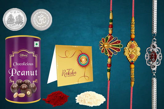 (K2_310+H5_EP) Multicolor Bracelet/ Rakhi & Chocolate Peanuts | Rakhi for brother with gift | bracelets for men stylish | rakhi combo for brother | Rakshabandhan gift |