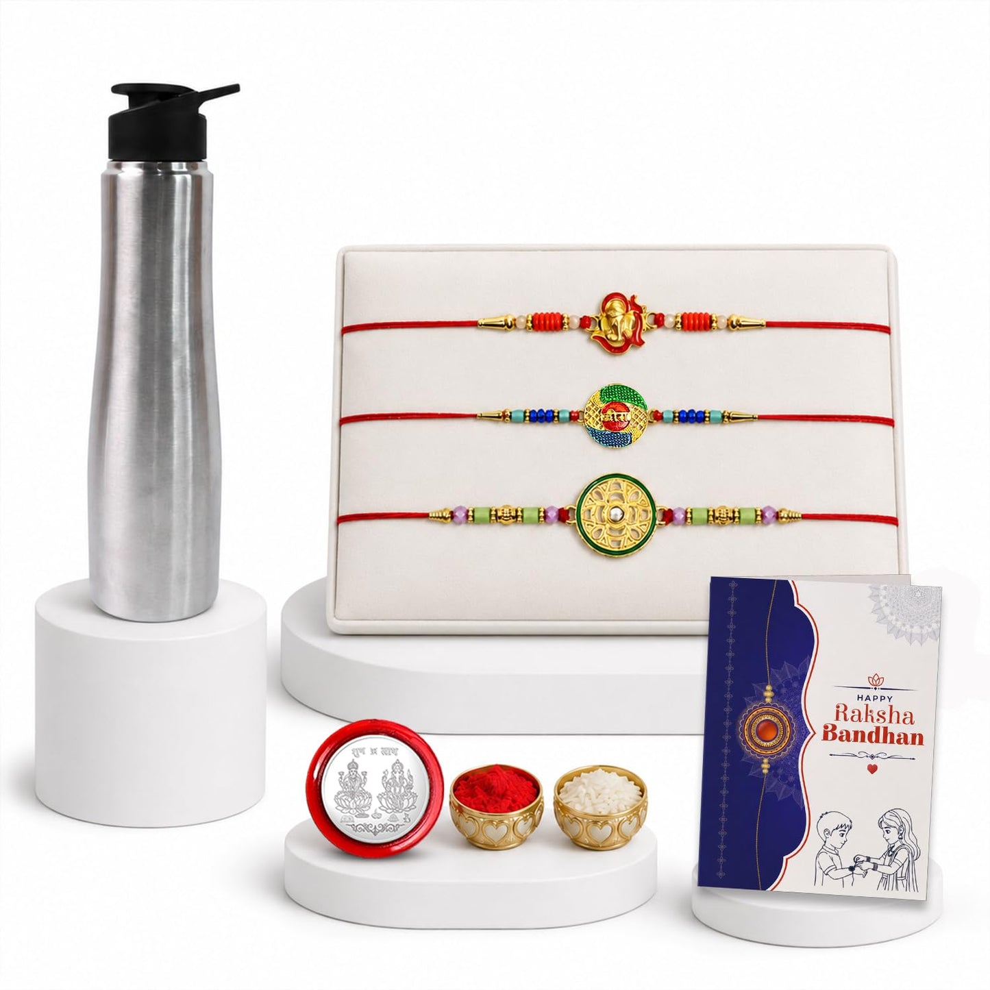 Multicolor OM Ganesha, Round & Floral Rakhi Combo for Brother | Pack of 7