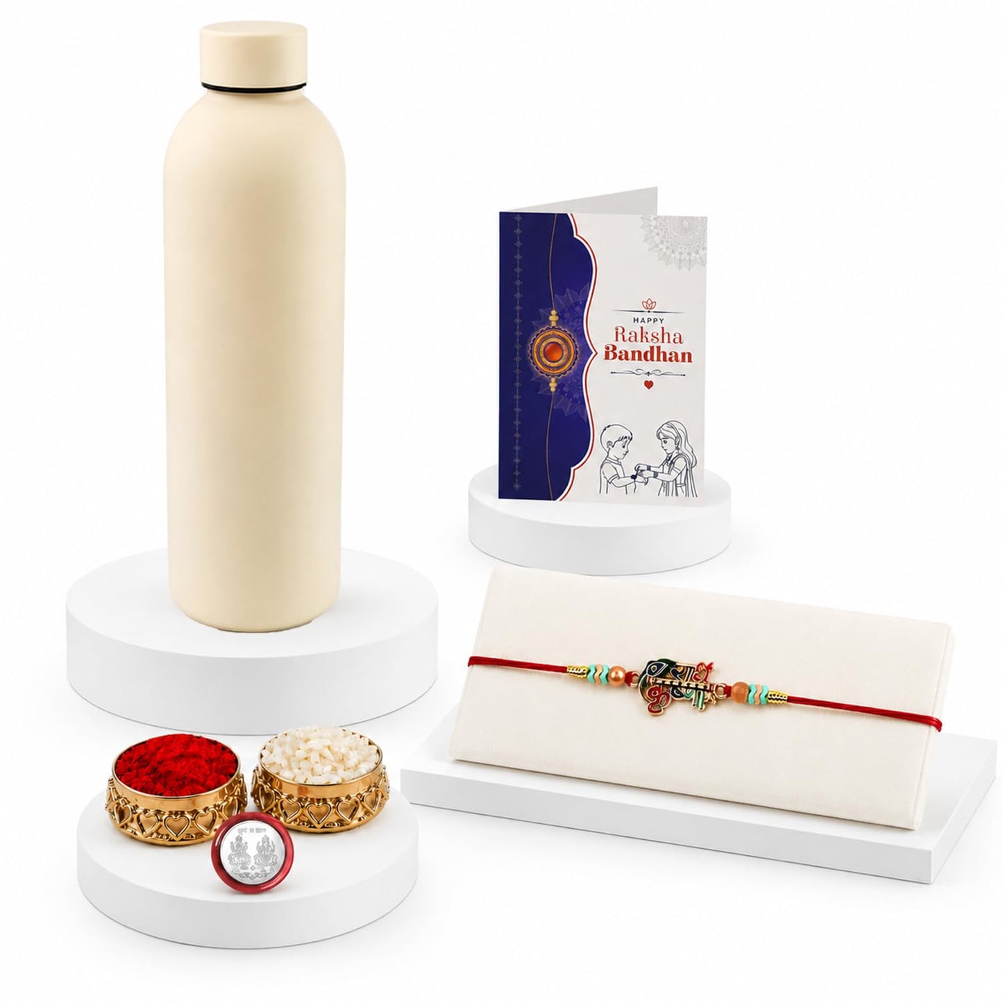 Designer Elegant Multicolor Krishna Radhey Rakhi Combo for Bhaiya | Pack of 5