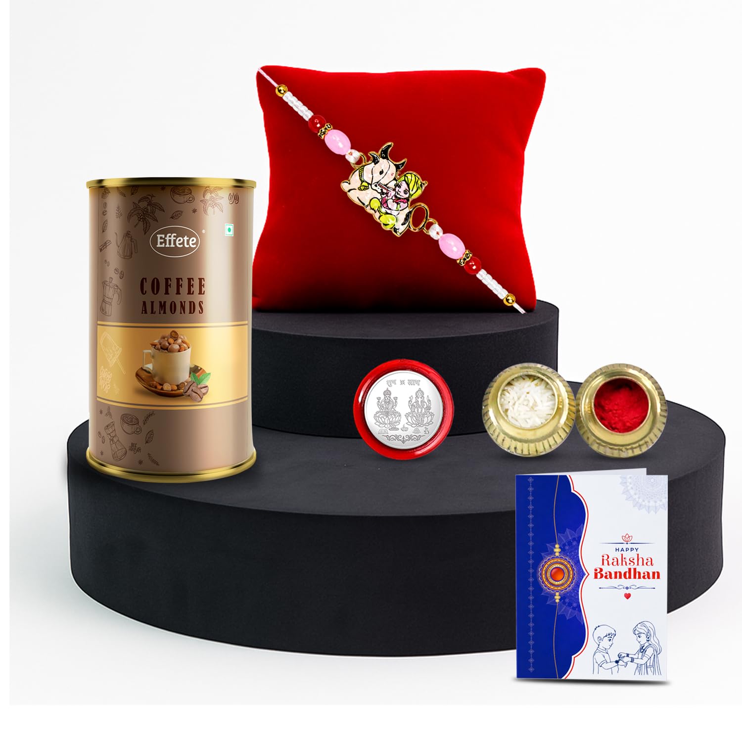 Traditional Gift Pack Rakhi for Brother with Coffee Almond 96gm, Pack of 5