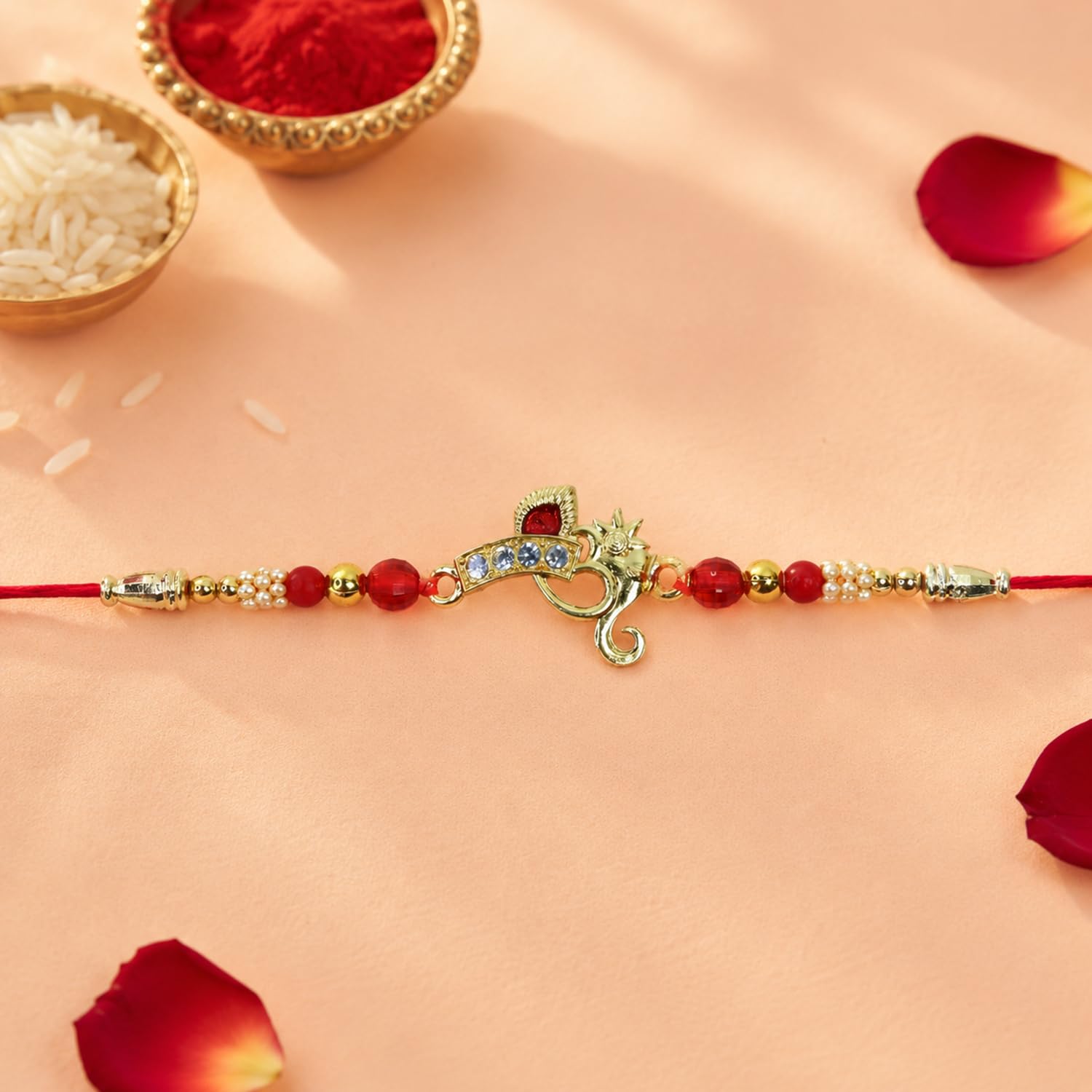 OM Rakhi for Brother with Kalash Pooja Thali - Raksha Bandhan Gift Set, Pack of 7