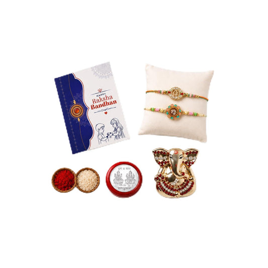 Rakhi for Brother – Raksha Bandhan Gift Combo with Om & Flower Rakhi, Ganesh