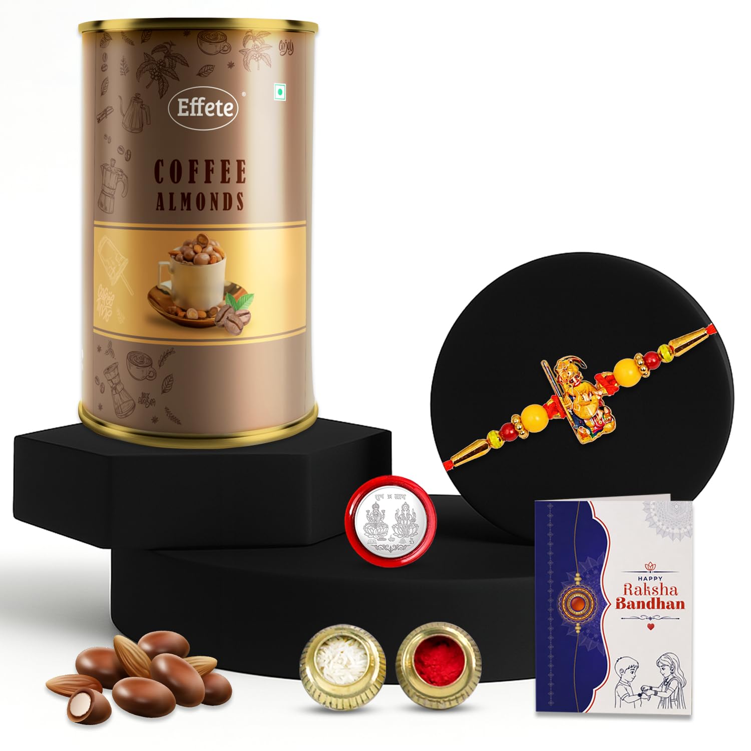 Rakhi with Chocolate for Brother – Festive Rakhi Celebration Combo with Chocolate, Roli Chawal, Silver Color Coin & Greeting Card for Brother (Pack of 5) For Raksha Bandhan