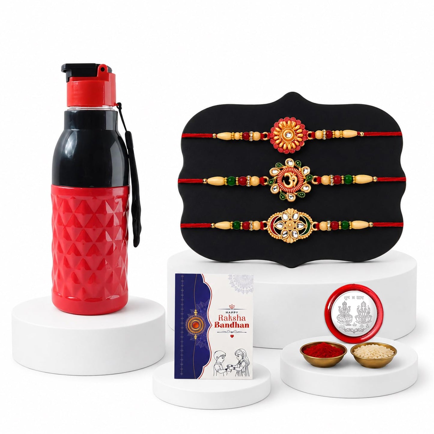 Designer Elegant Multicolor Round & OM Rakhi Combo for Brother Bhaiya | Pack of 7