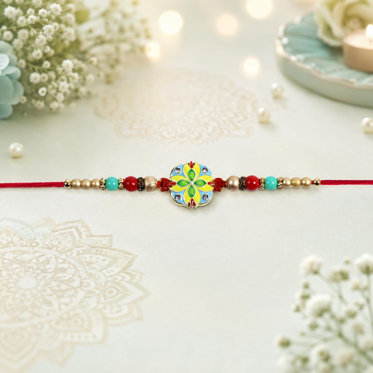 Multicolor Free Hand Rangoli Rakhi for Brother with Butter Scotch 32gm, Pack of 7