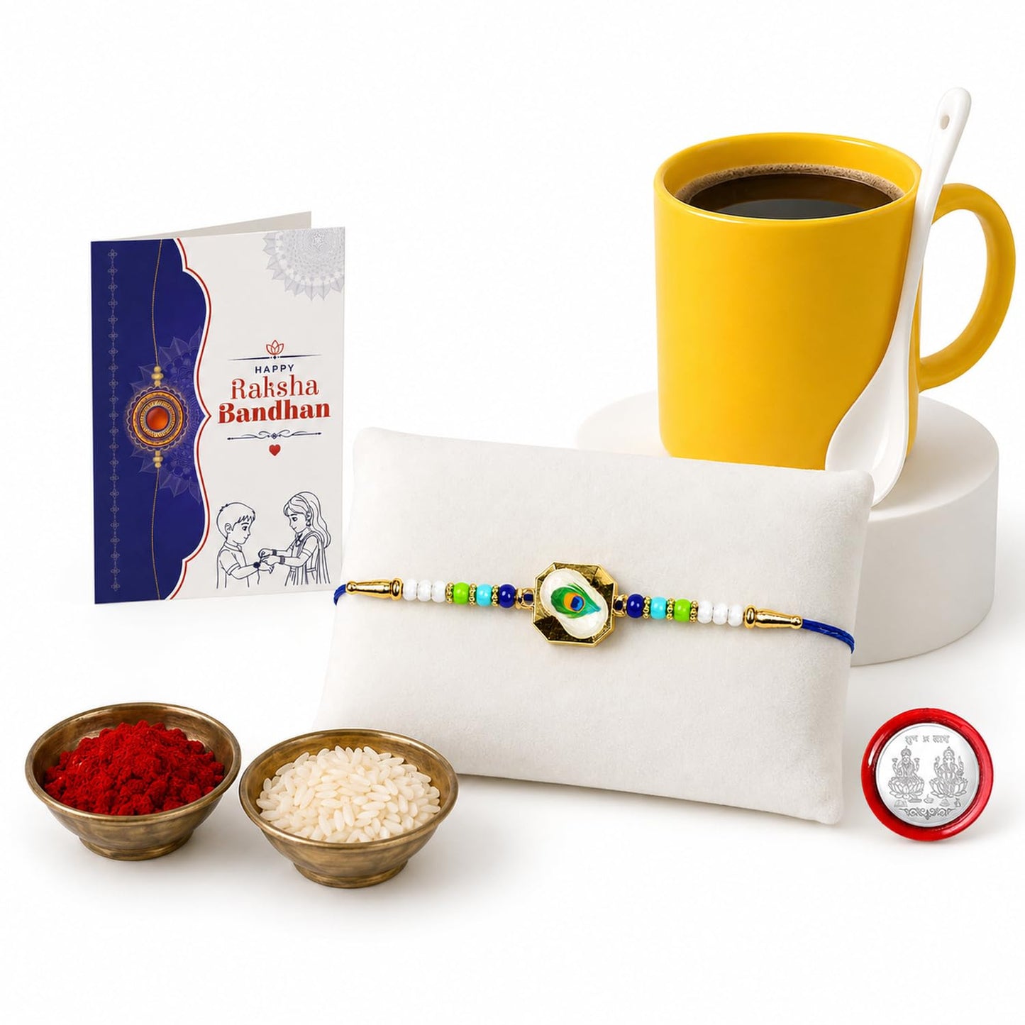 Peacock Multicolor Rakhi for Brother & Bhaiya with Plastic Mug | Pack of 5