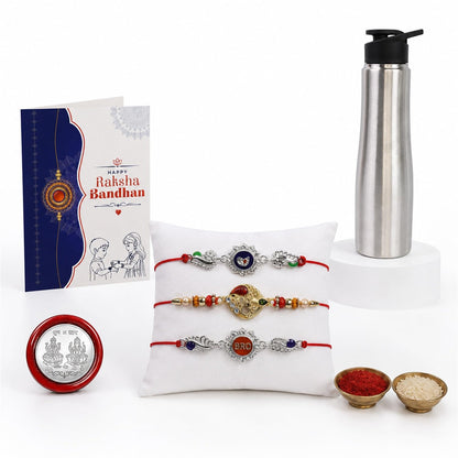 Peacock, Bro, OM Multicolor Rakhi for Brother & Bhaiya with Stainless | Pack of 7