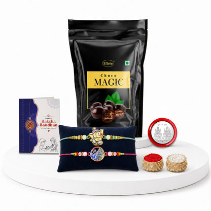 Ganesha Rakhi Combo - Raksha Bandhan Gift with Choco Magic Standy Pouch, Pack of 6