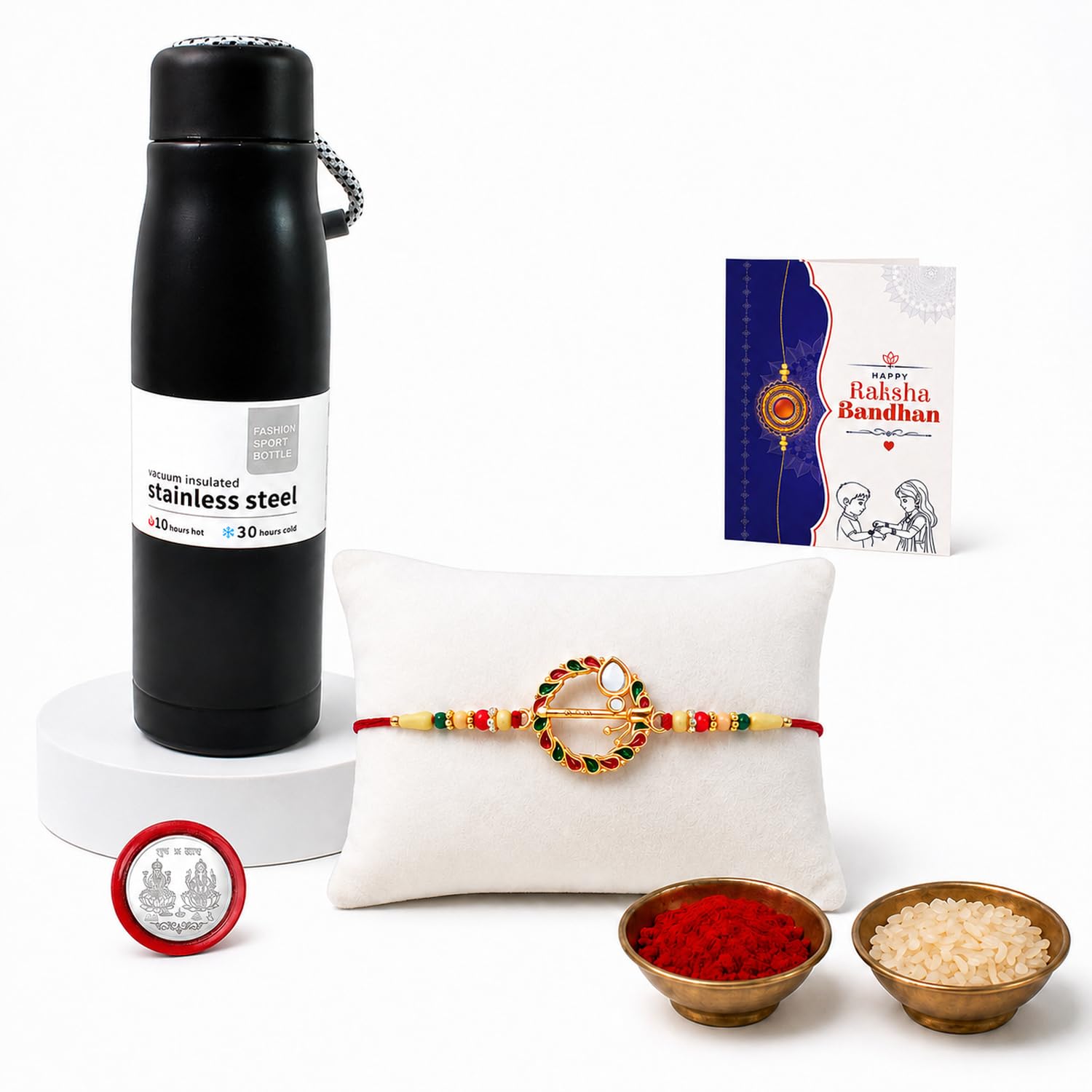 Round Multicolor Rakhi for Brother & Bhaiya with Vacuum Insulated | Pack of 5