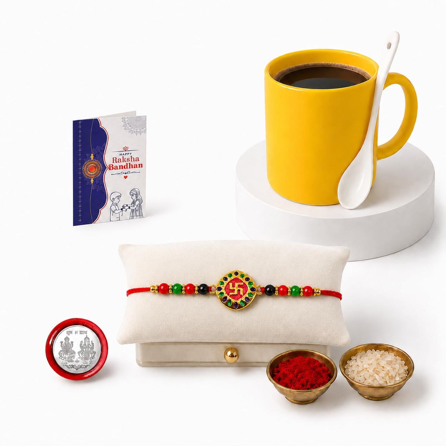Swastika Multicolor Rakhi for Brother & Bhaiya with Plastic Mug | Pack of 5