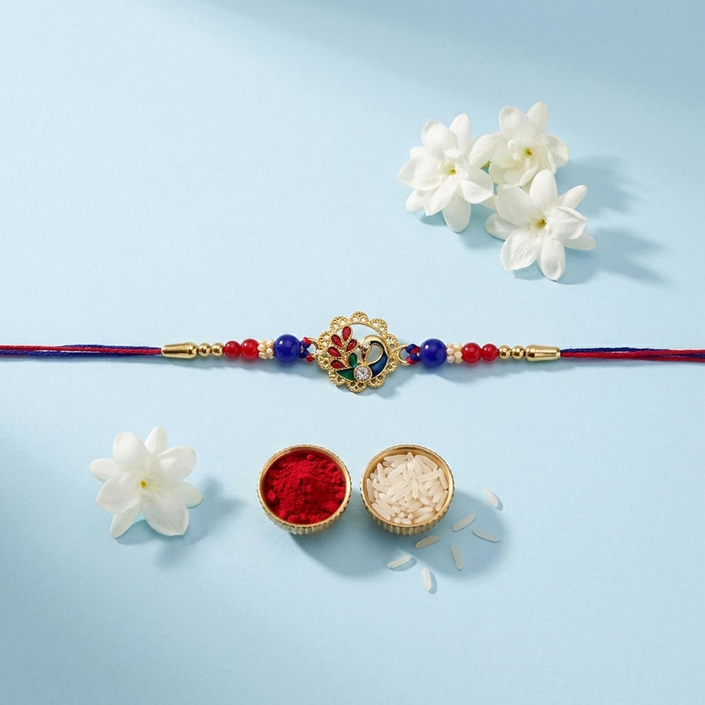 Peacock Rakhi for Brother with Pooja Thali - Raksha Bandhan Gift Set, Pack of 7