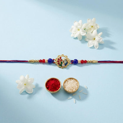 Peacock Rakhi for Brother with Pooja Thali - Raksha Bandhan Gift Set, Pack of 7