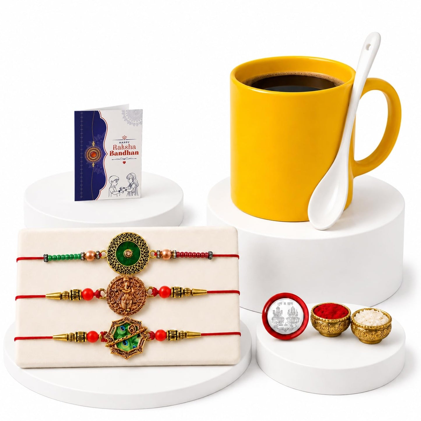Rakhi for Brother with Plastic Mug with Spoon - Rakshabandhan Gift Set, Pack of 7