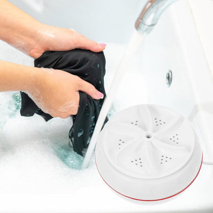 Portable mini washing machine with lightweight design, USB cable, ideal for various settings.