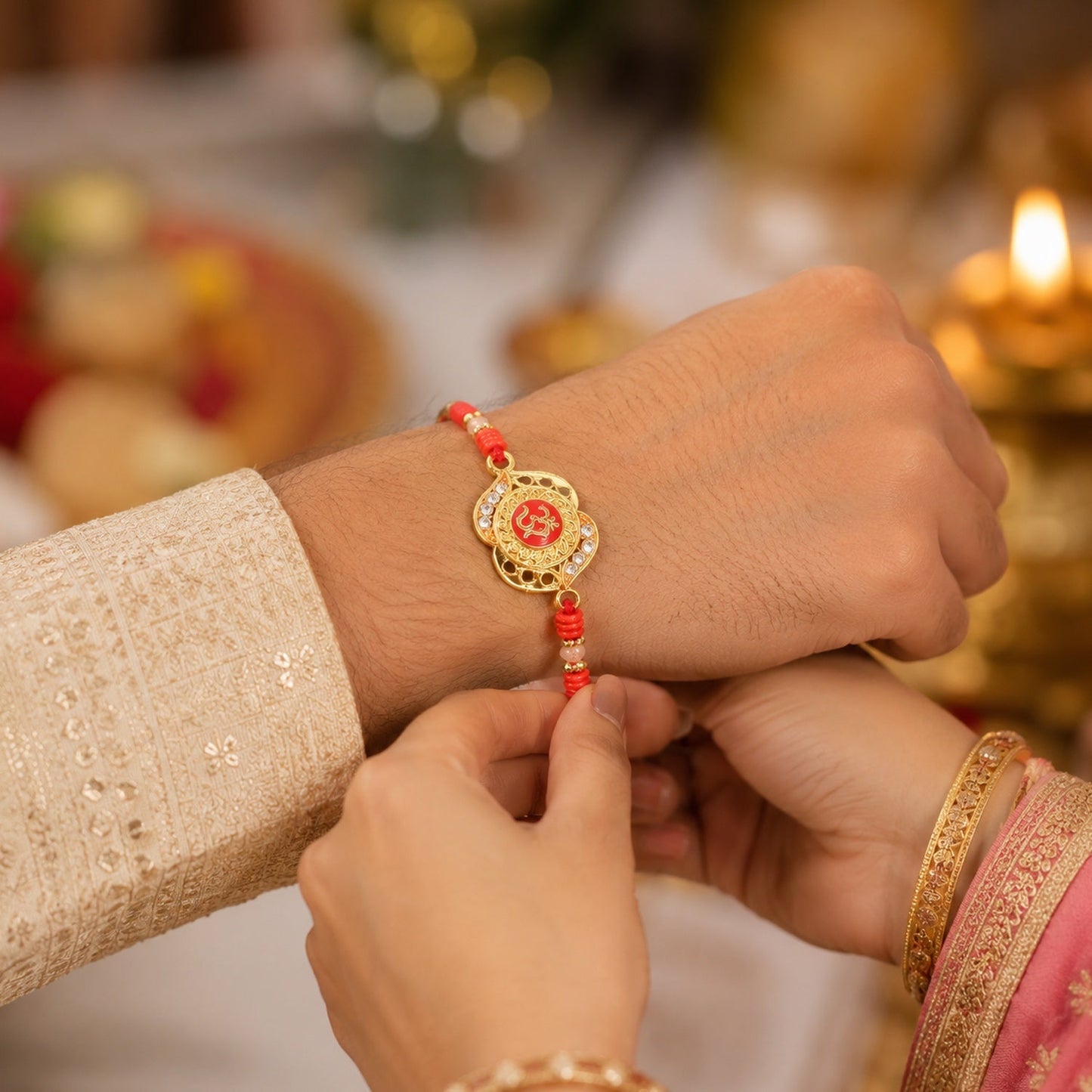 OM Antique Floral Rakhi Elegant Traditional Design for Raksha Bandhan (10pcs)