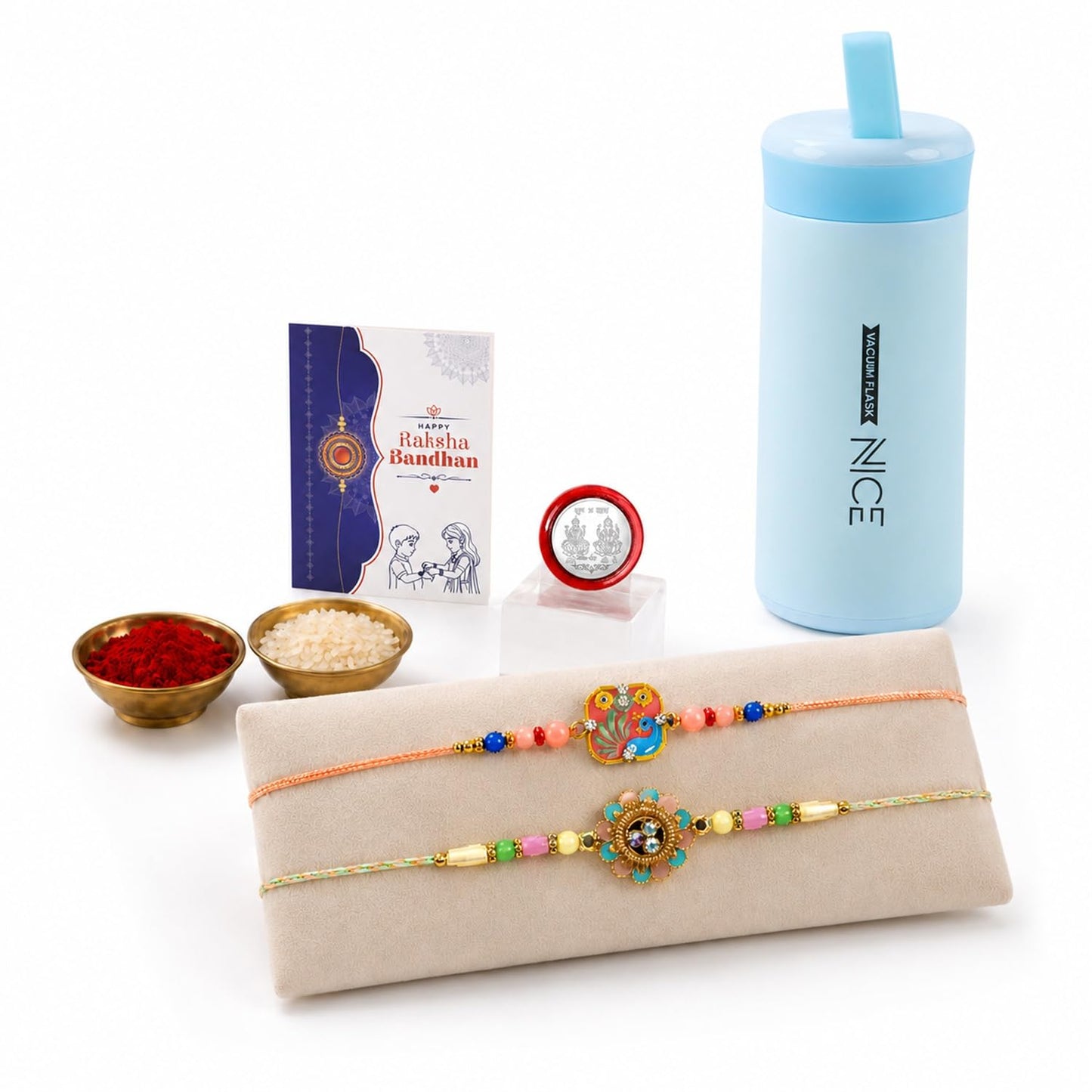 Peacock, Flower Rakhi Combo - Raksha Bandhan Gift with Kids Water Bottle 400ml, Pack of 6