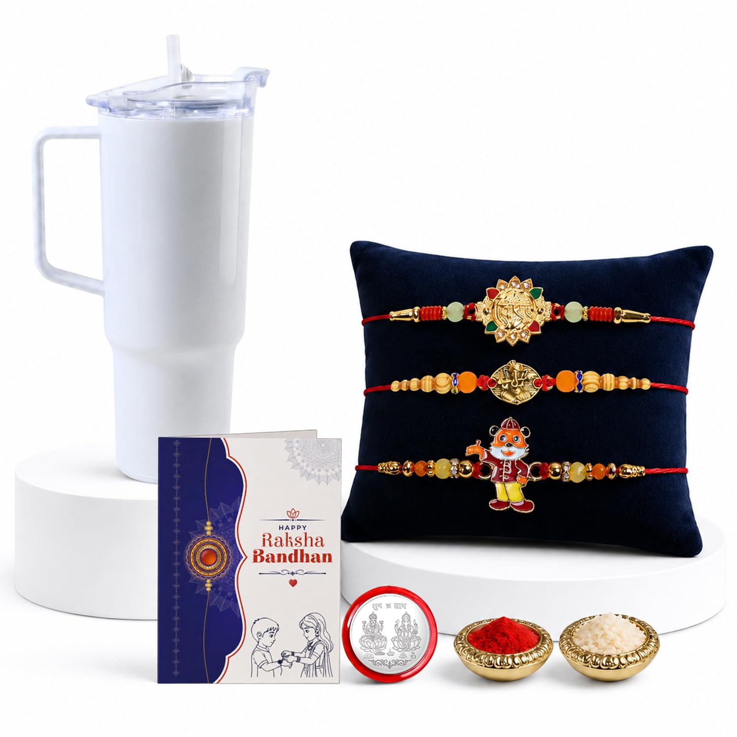 Designer Elegant Multicolor Golden, Ganesha & Kids Rakhi Combo | Pack of 7