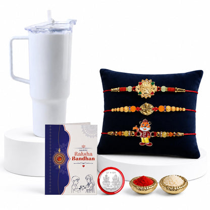 Designer Elegant Multicolor Golden, Ganesha & Kids Rakhi Combo | Pack of 7