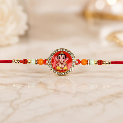 Ganesha Beads Rakhi for Brother with Tilak Set & Greeting Card, Rakhi Set (V11)