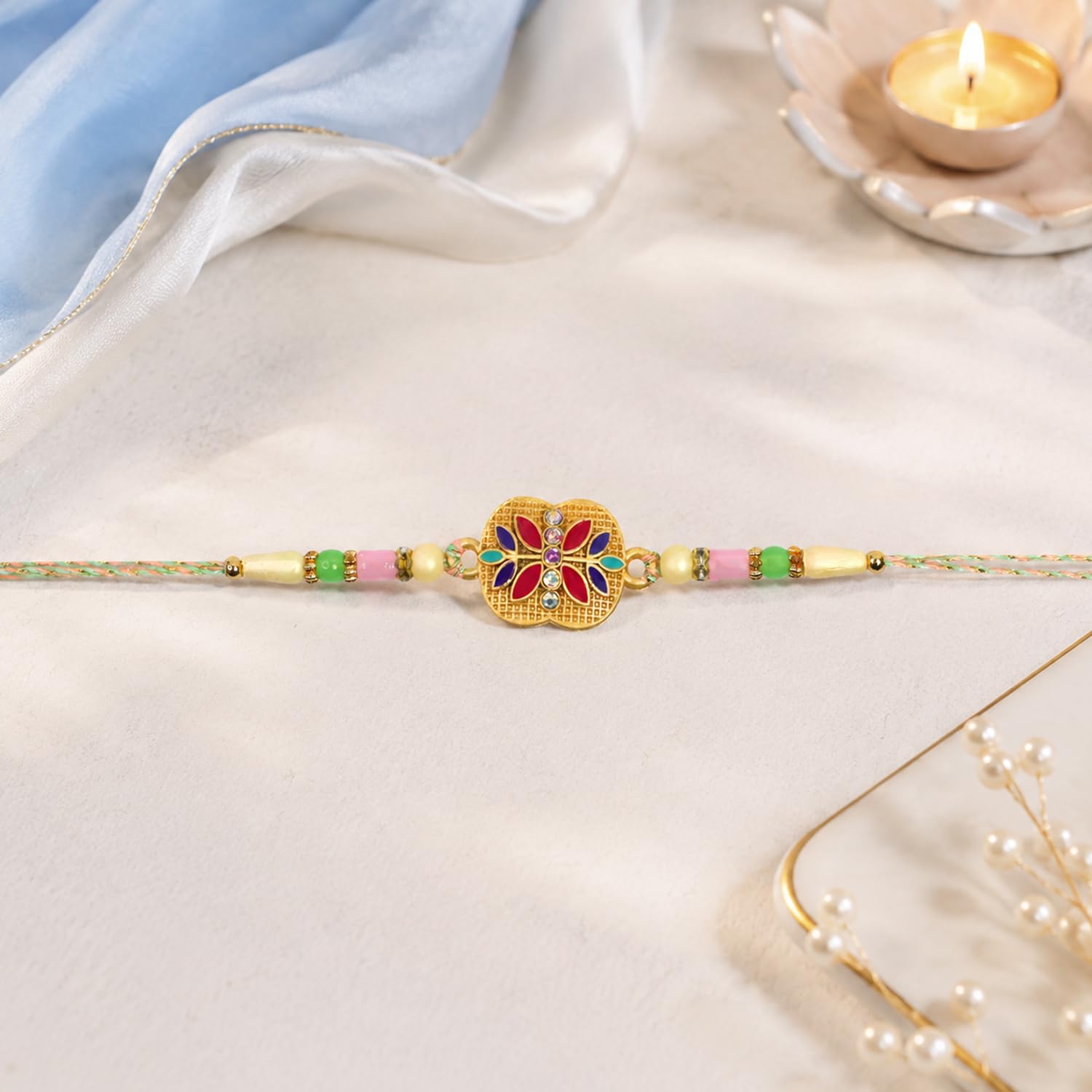 Floral Rakhi for Brother with Chocolate 32gm - Raksha Bandhan Gift Set, Pack of 7