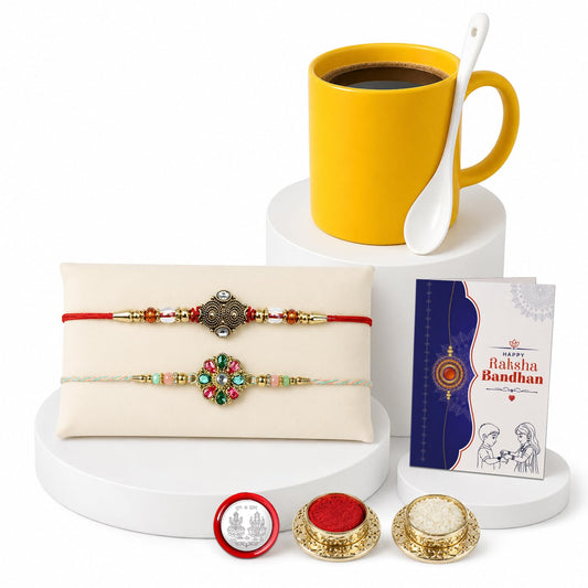 Designer Elegant Multicolor Antique & Floral Kundan Rakhi Combo | Pack of 6