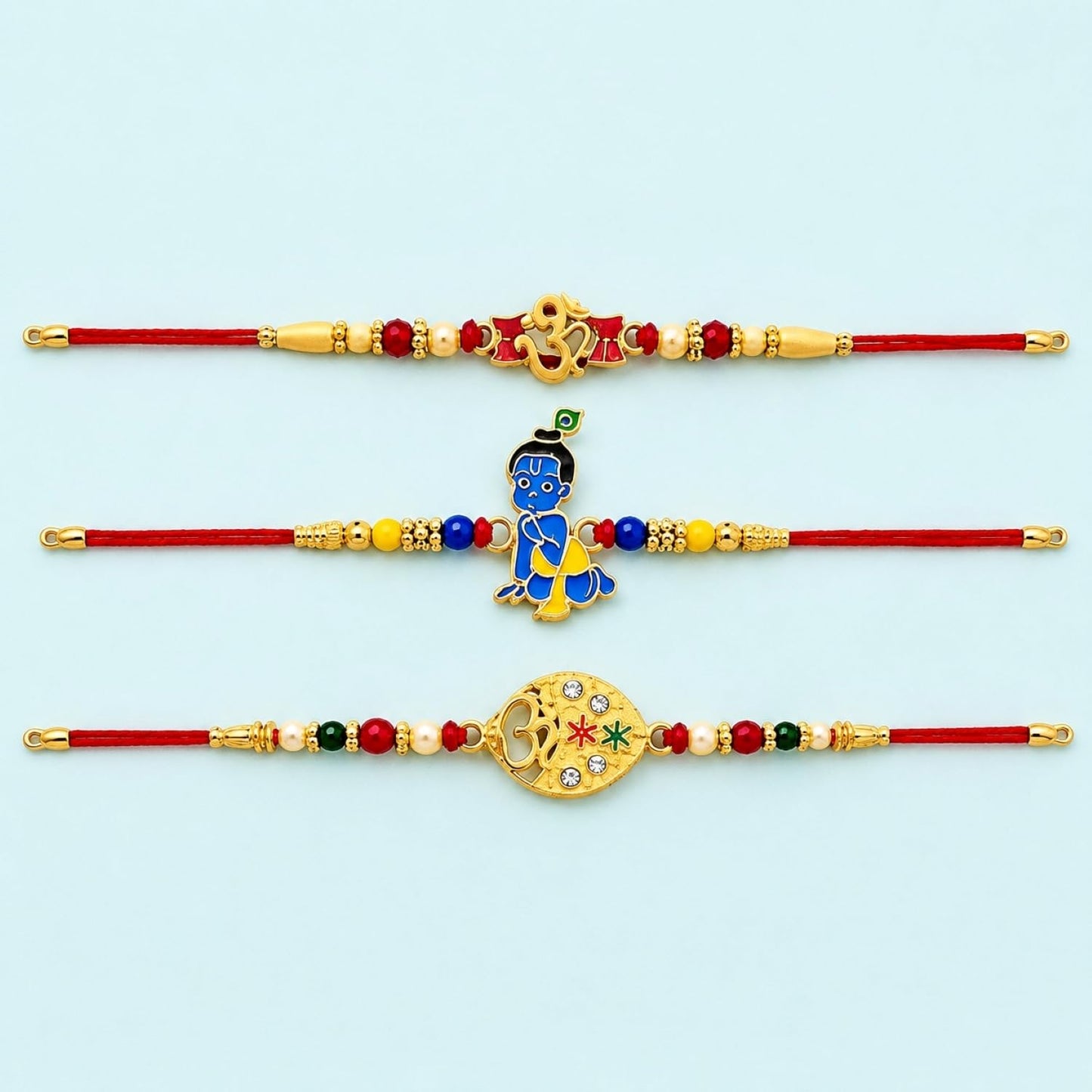 Ganesha Rakhi for Brother with Pooja Thali, Roli Tikka & Card - Pack of 7