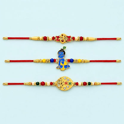 Ganesha Rakhi for Brother with Pooja Thali, Roli Tikka & Card - Pack of 7