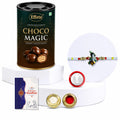 Krishna Rakhi for Brother with Choco Magic 96gm, Roli Chawal & Card, Pack of 5