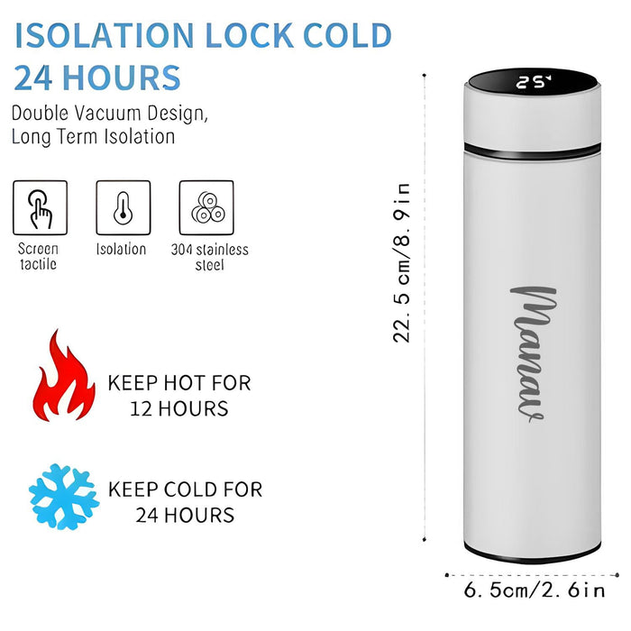 0726 Customized/Personalized Stainless Steel Smart Water Bottle with Smart LCD Temperature Touch | Gifting Custom Name Water Bottle | Gifts for Boyfriend/Girlfriend/Employee | 500ML