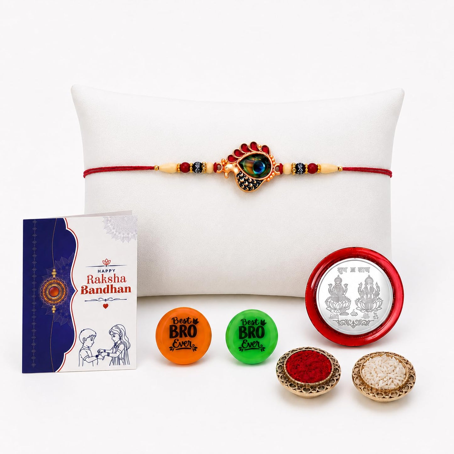 Rakhi Set for Brother (Set of 1) – Peahen Stylish Rakhi Combo with Roli Chawal