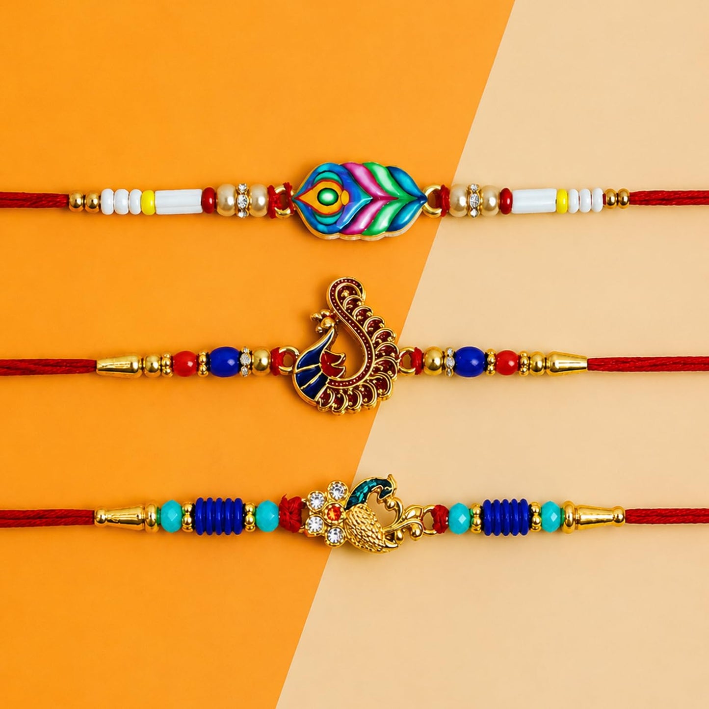 Designer Elegant Rakhi for Brother with Roli Tikka & Card, Pack of 6 | Premium