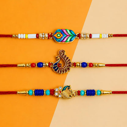 Designer Elegant Rakhi for Brother with Roli Tikka & Card, Pack of 6 | Premium